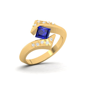 Maurya Square Blue Sapphire Supernova Bypass Engagement Ring