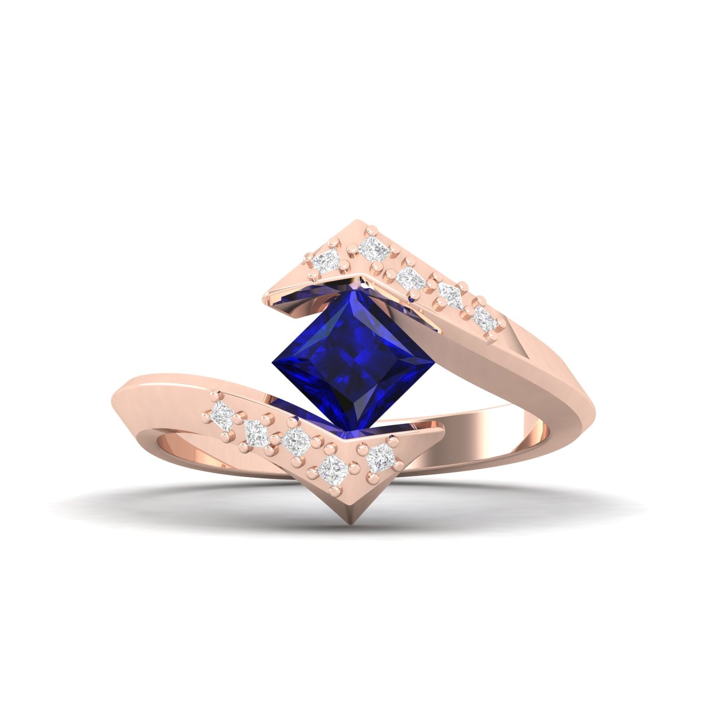 Maurya Square Blue Sapphire Supernova Bypass Engagement Ring