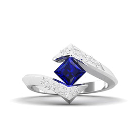Maurya Square Blue Sapphire Supernova Bypass Engagement Ring