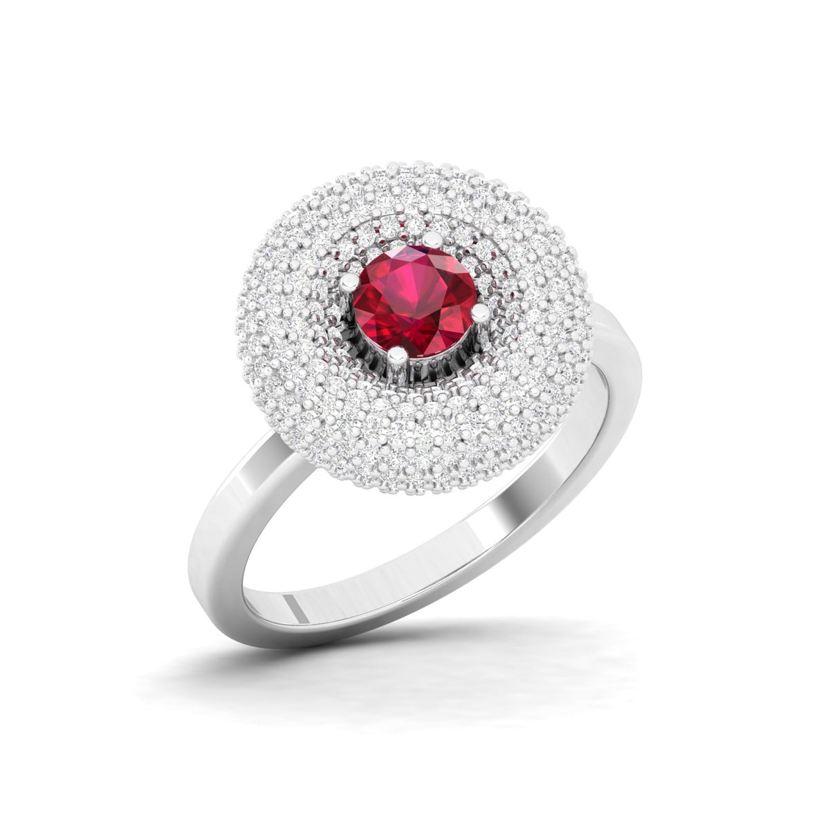 Maurya Ruby Winter Apple Promise Ring with Micro Pave Set Diamonds