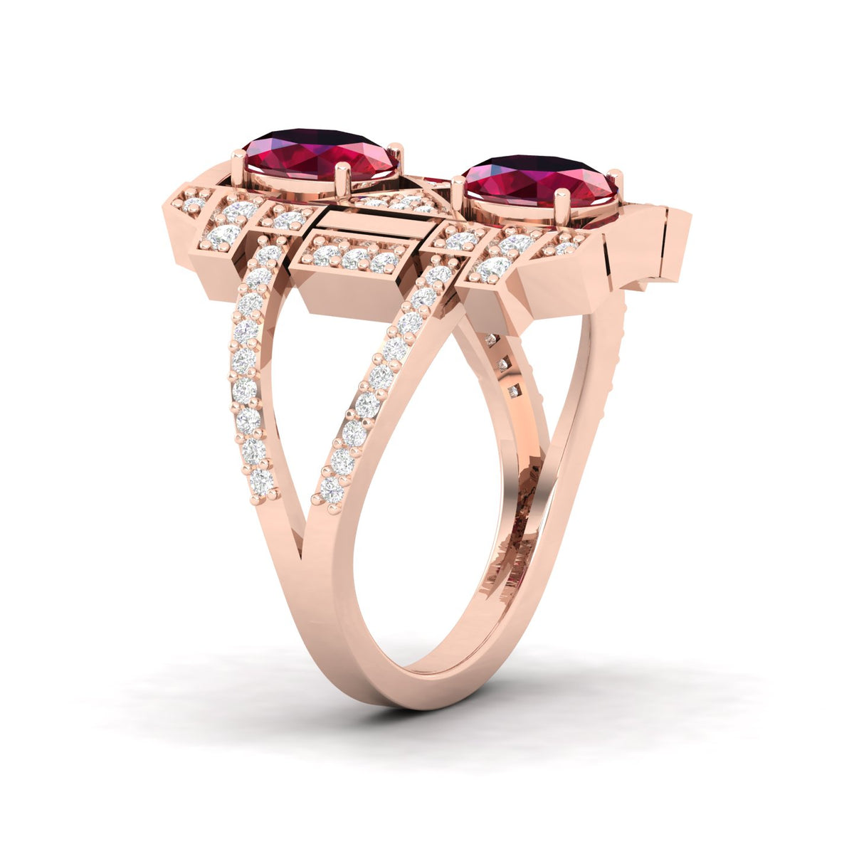 Maurya Oval Ruby and Diamond Split Shank Astronave Cocktail Ring