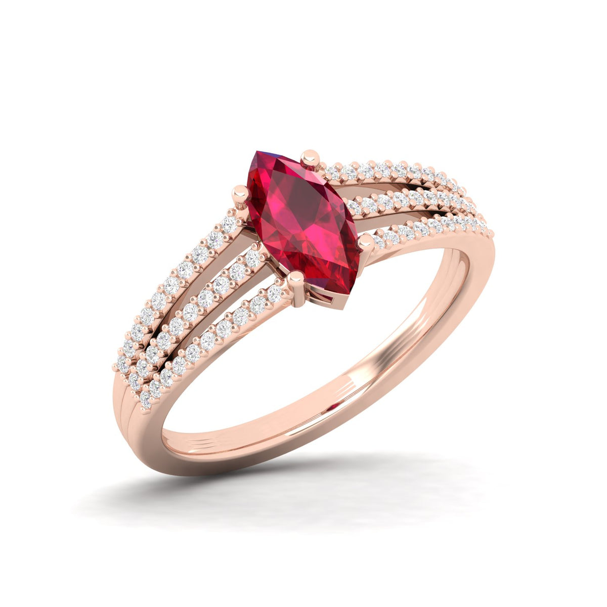 Maurya Third Eye Solitaire Ruby Split Shank Engagement Ring with Accent Diamonds