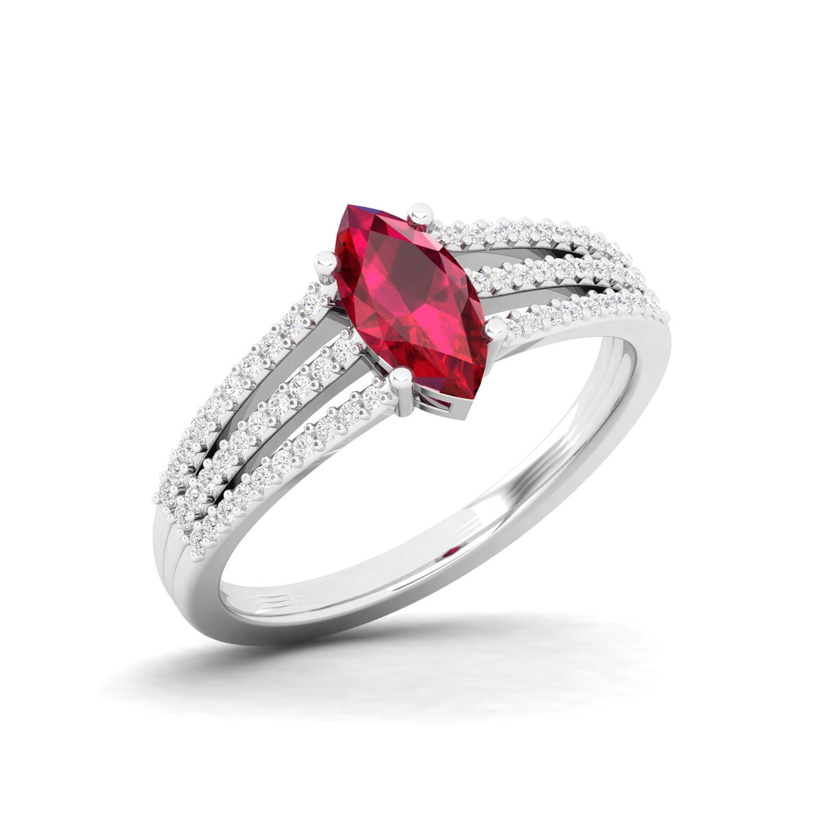 Maurya Third Eye Solitaire Ruby Split Shank Engagement Ring with Accent Diamonds