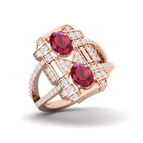 Maurya Oval Ruby and Diamond Split Shank Astronave Cocktail Ring