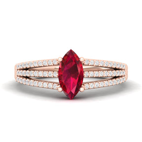 Maurya Third Eye Solitaire Ruby Split Shank Engagement Ring with Accent Diamonds