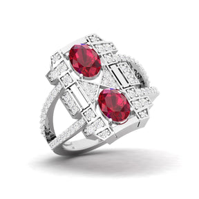Maurya Oval Ruby and Diamond Split Shank Astronave Cocktail Ring