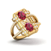 Maurya Oval Ruby and Diamond Split Shank Astronave Cocktail Ring