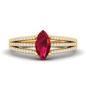 Maurya Third Eye Solitaire Ruby Split Shank Engagement Ring with Accent Diamonds