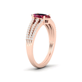Maurya Third Eye Solitaire Ruby Split Shank Engagement Ring with Accent Diamonds