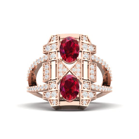 Maurya Oval Ruby and Diamond Split Shank Astronave Cocktail Ring