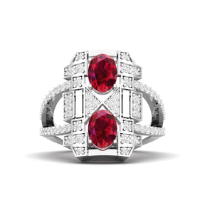 Maurya Oval Ruby and Diamond Split Shank Astronave Cocktail Ring