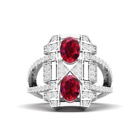Maurya Oval Ruby and Diamond Split Shank Astronave Cocktail Ring