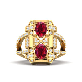 Maurya Oval Ruby and Diamond Split Shank Astronave Cocktail Ring
