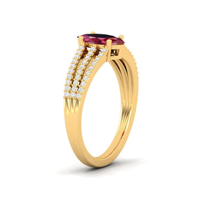 Maurya Third Eye Solitaire Ruby Split Shank Engagement Ring with Accent Diamonds