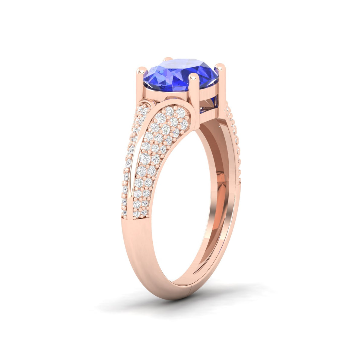 Maurya Solitaire Tanzanite Fiore East-West Knife Edge Engagement Ring with Accent Diamonds