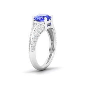 Maurya Solitaire Tanzanite Fiore East-West Knife Edge Engagement Ring with Accent Diamonds