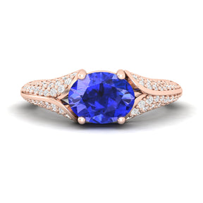 Maurya Solitaire Tanzanite Fiore East-West Knife Edge Engagement Ring with Accent Diamonds