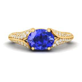 Maurya Solitaire Tanzanite Fiore East-West Knife Edge Engagement Ring with Accent Diamonds