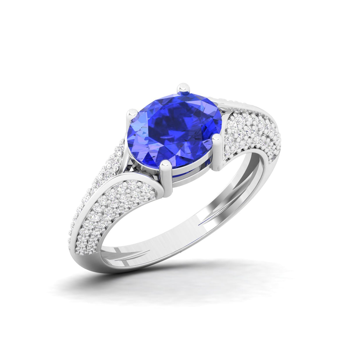 Maurya Solitaire Tanzanite Fiore East-West Knife Edge Engagement Ring with Accent Diamonds