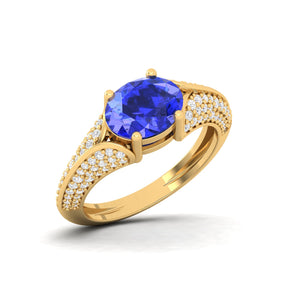 Maurya Solitaire Tanzanite Fiore East-West Knife Edge Engagement Ring with Accent Diamonds