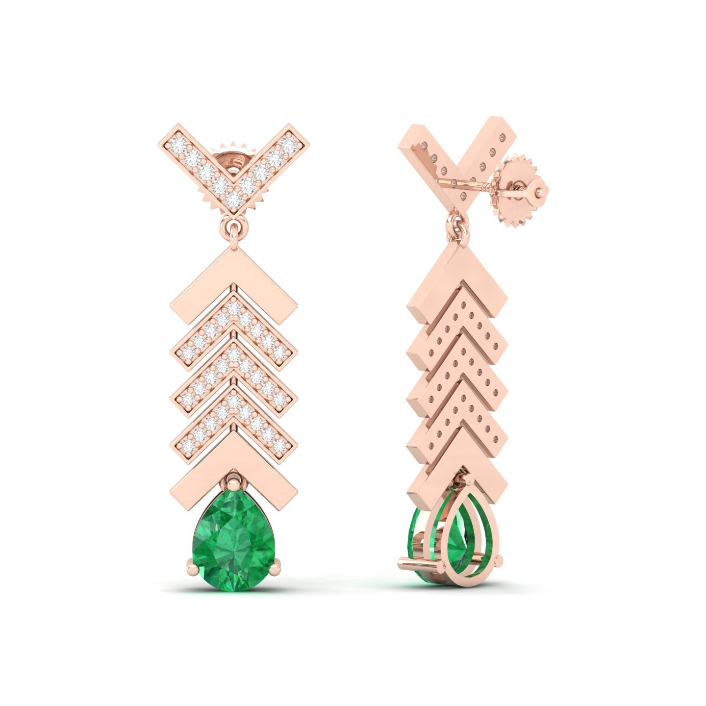 Maurya Emerald Fleche Dangle Earrings with Diamonds