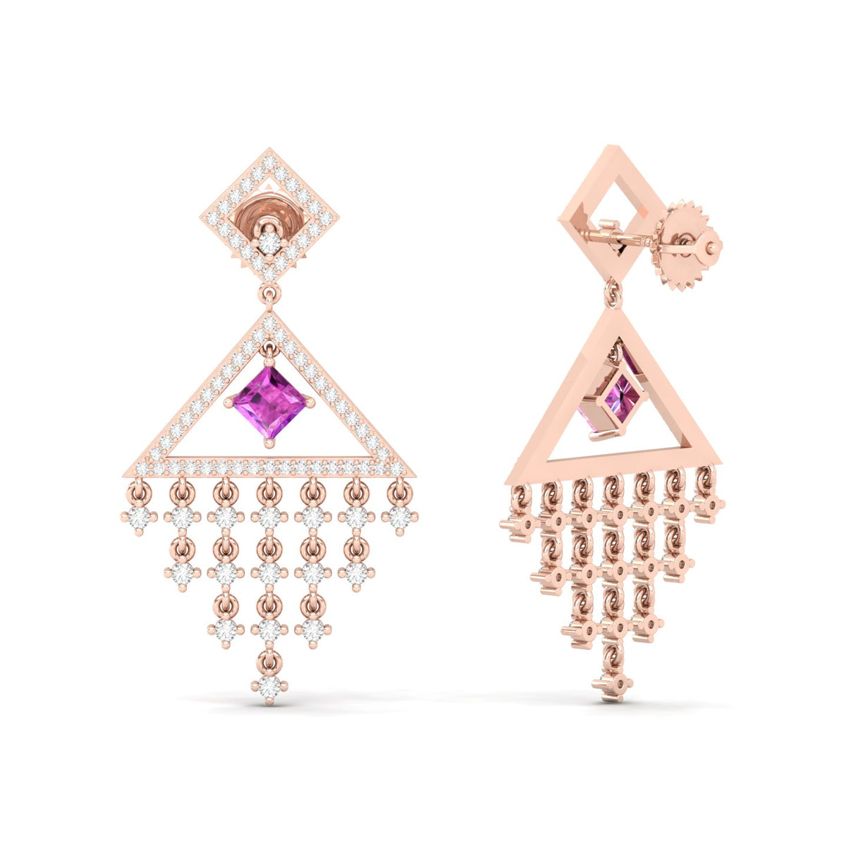 Maurya Brillar Pink Amethyst Dangle Earrings with Diamonds