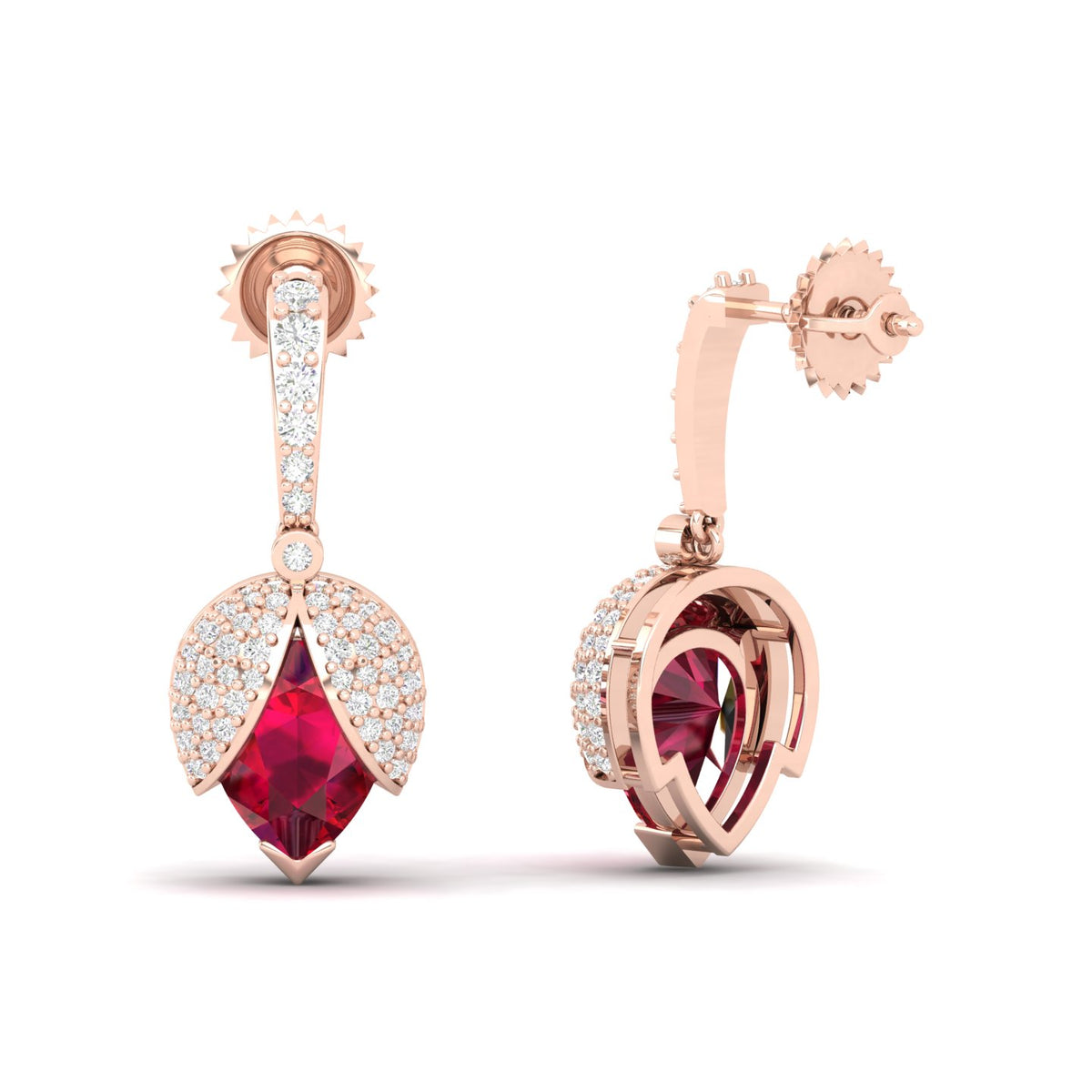 Maurya Beetle Ruby Push Back Earrings with Diamonds