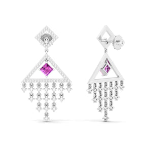 Maurya Brillar Pink Amethyst Dangle Earrings with Diamonds