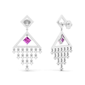Maurya Brillar Pink Amethyst Dangle Earrings with Diamonds