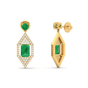 Maurya Emeralds Hermosa Dangle Earrings with Diamonds