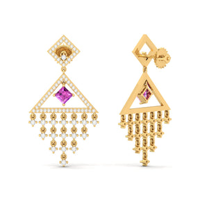Maurya Brillar Pink Amethyst Dangle Earrings with Diamonds