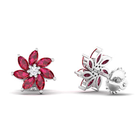 Maurya Frost Fire Ruby Stud Earrings with Diamond