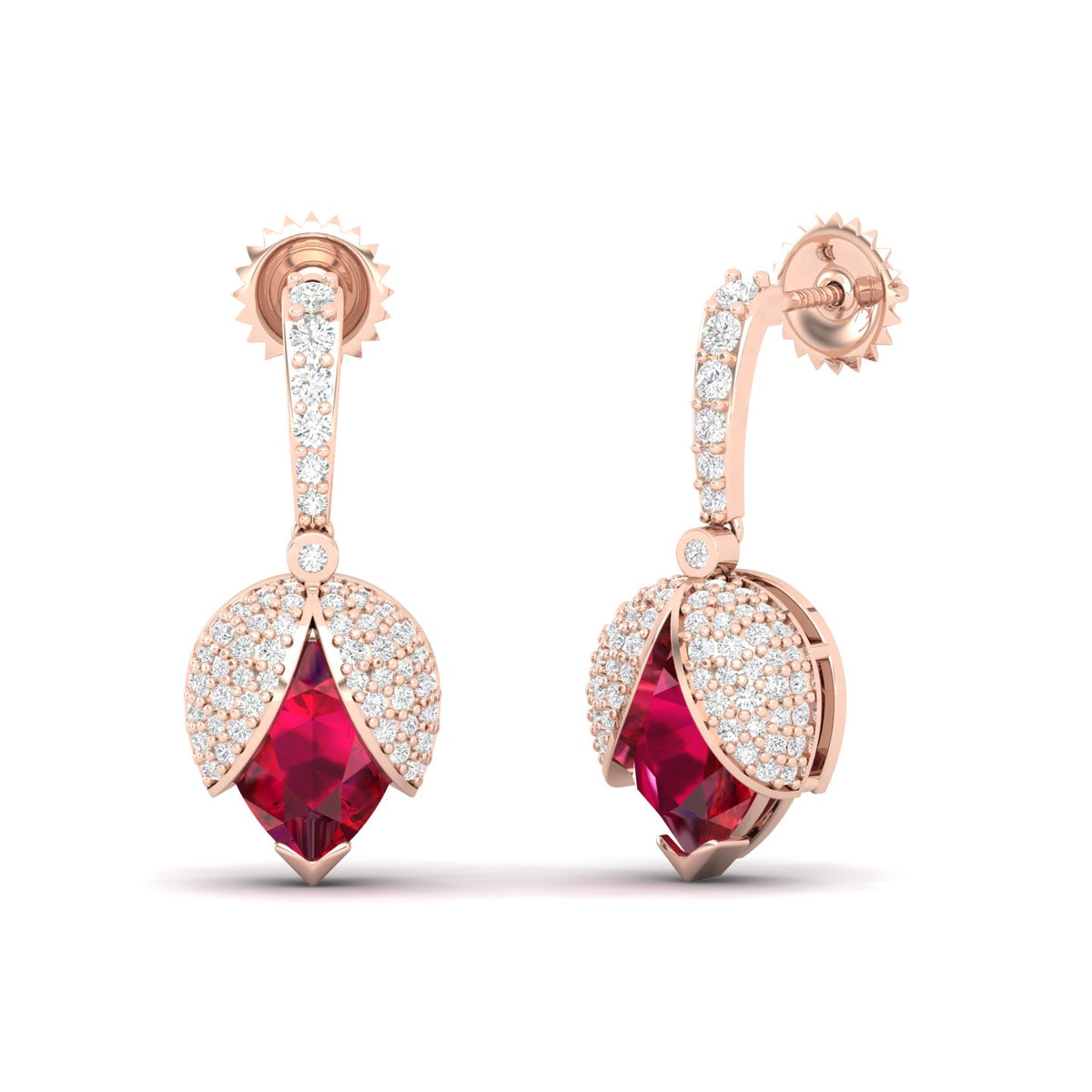 Maurya Beetle Ruby Push Back Earrings with Diamonds