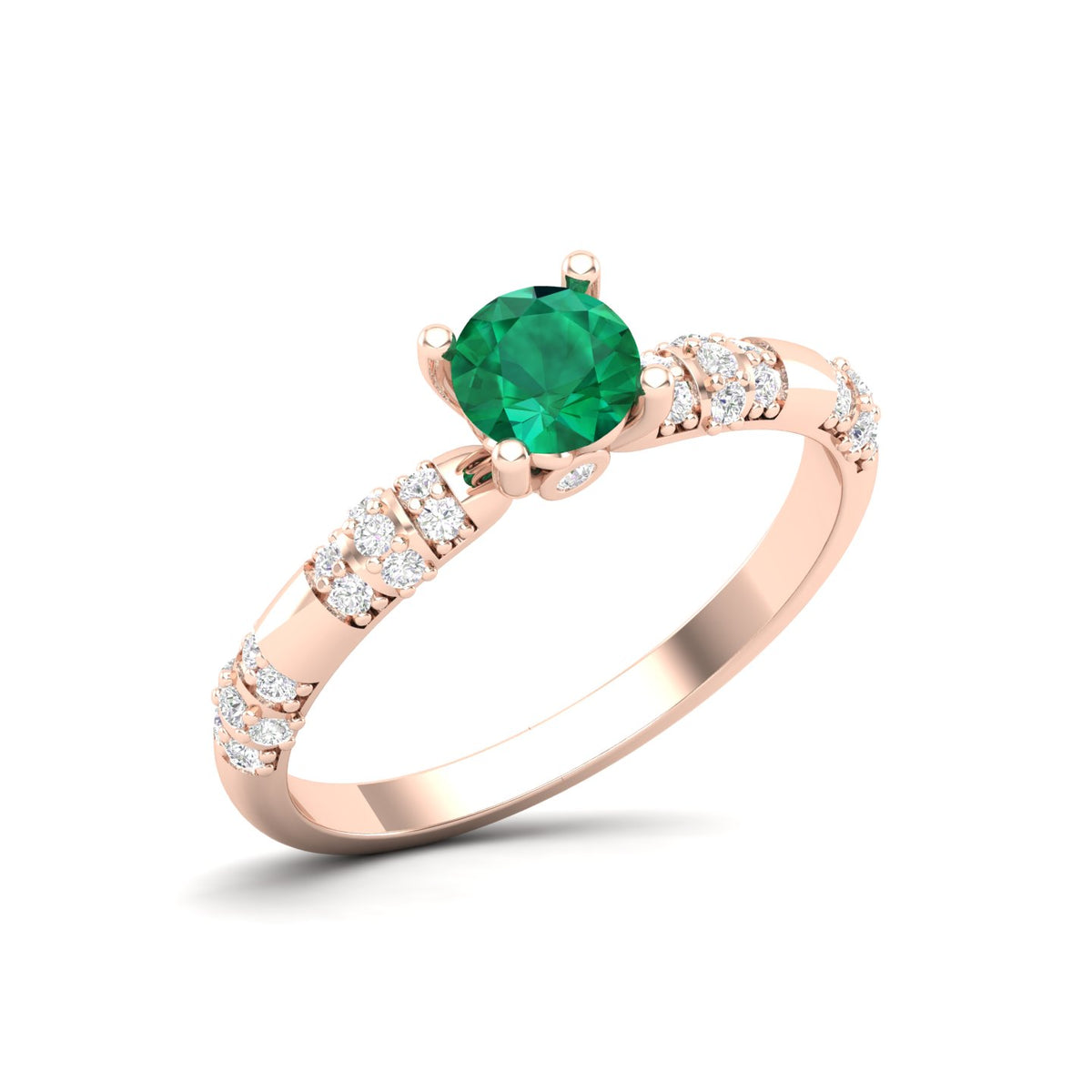 Maurya Traditional V-Prong-Set Emerald Engagement Ring with Accent Diamonds