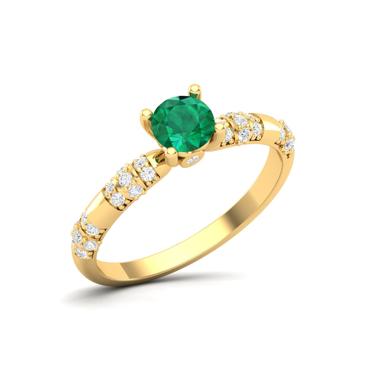 Maurya Traditional V-Prong-Set Emerald Engagement Ring with Accent Diamonds