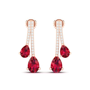 Maurya Hanging Berries Ruby Drop Earrings with Diamonds