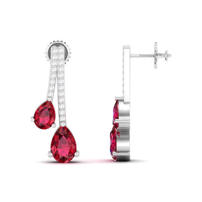 Maurya Hanging Berries Ruby Drop Earrings with Diamonds