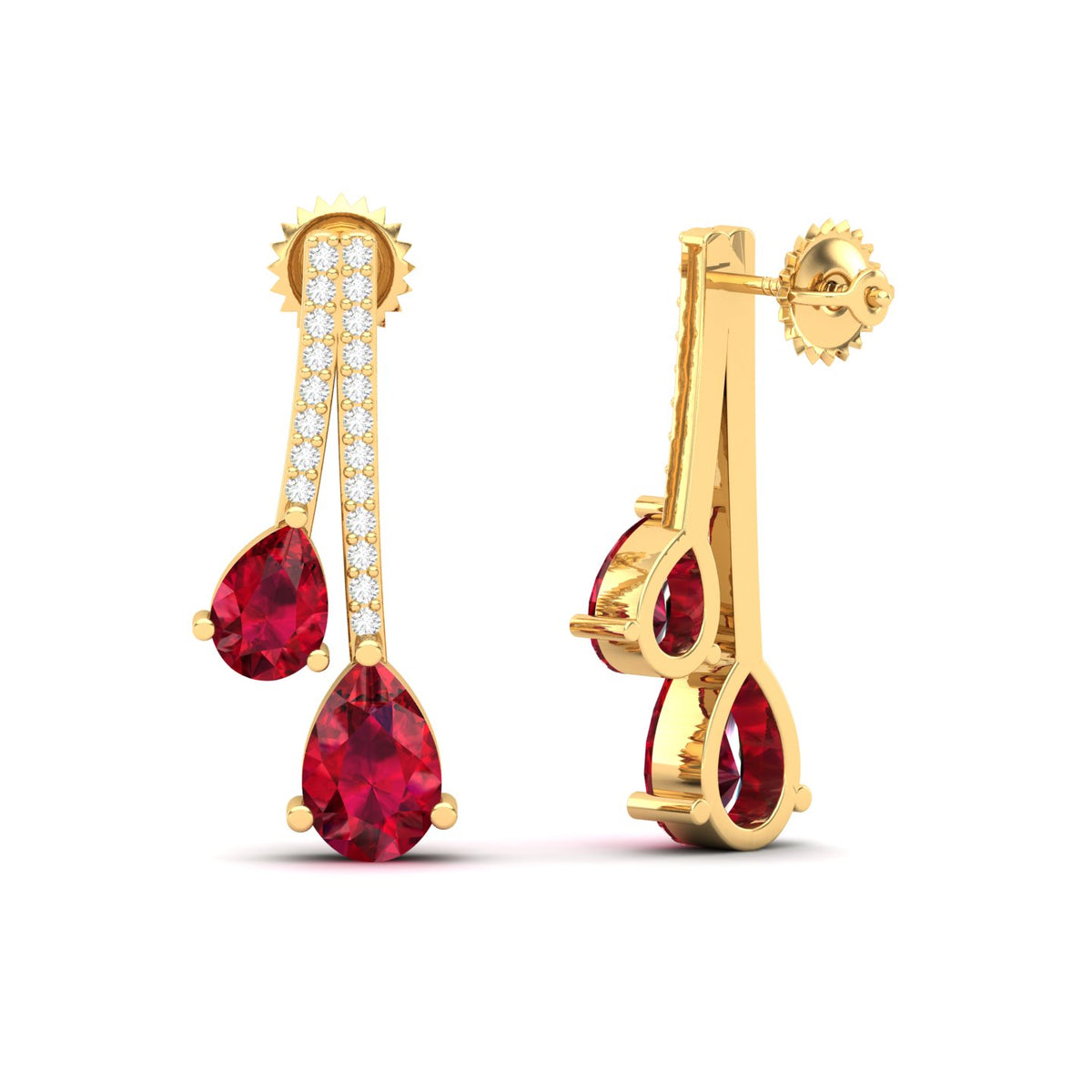Maurya Hanging Berries Ruby Drop Earrings with Diamonds