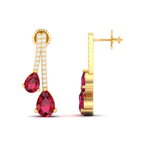 Maurya Hanging Berries Ruby Drop Earrings with Diamonds