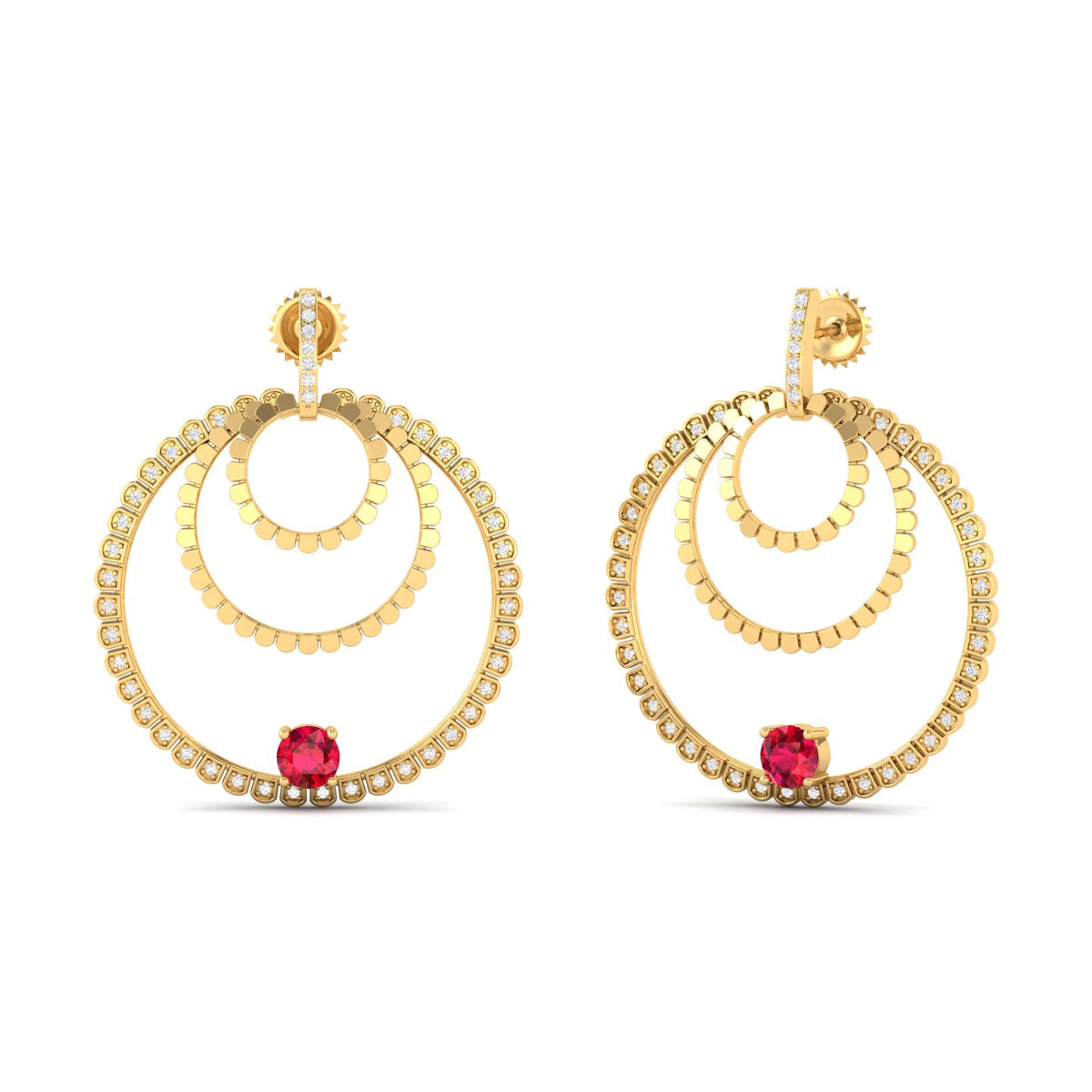Maurya Circles Dangle Earrings with Ruby and Diamonds