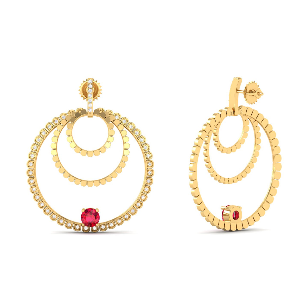Maurya Circles Dangle Earrings with Ruby and Diamonds