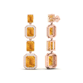 Maurya Citrine Majestic Graduation Dangle Earrings with Diamond Halo