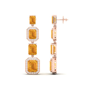 Maurya Citrine Majestic Graduation Dangle Earrings with Diamond Halo