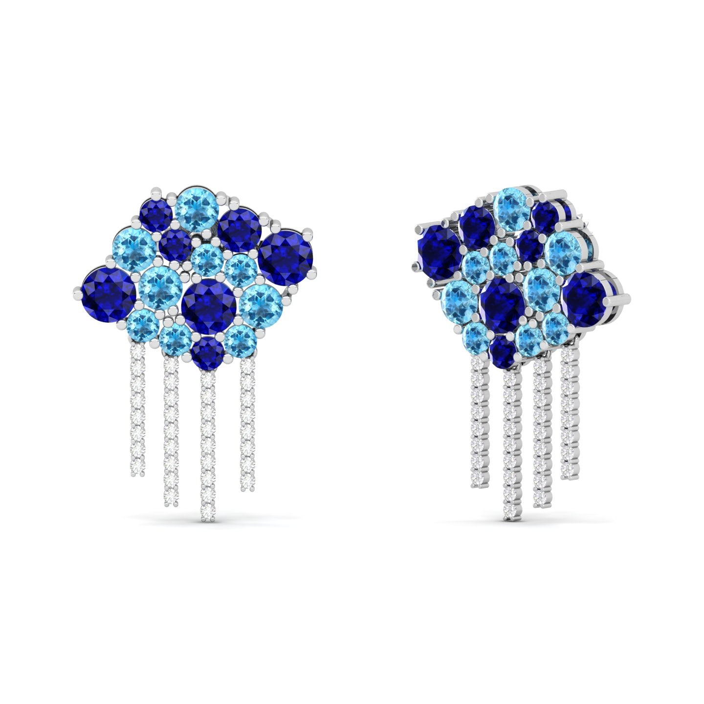 Maurya Cloud Cluster Diamond Dangle Earrings with Sapphire and Topaz