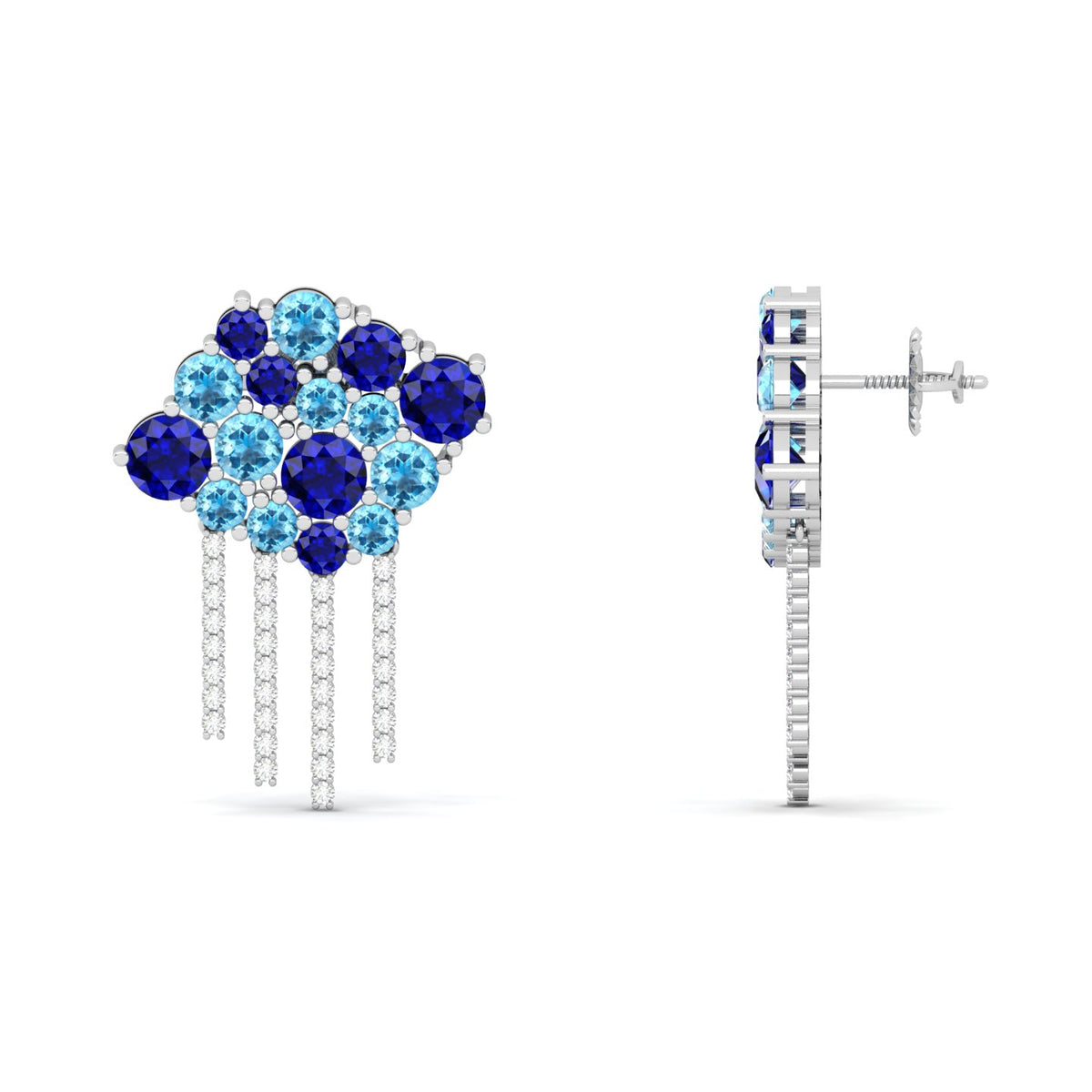 Maurya Cloud Cluster Diamond Dangle Earrings with Sapphire and Topaz