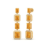 Maurya Citrine Majestic Graduation Dangle Earrings with Diamond Halo