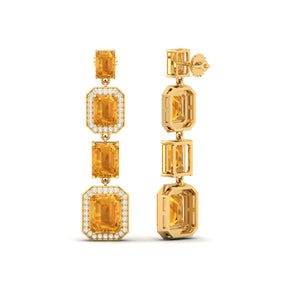 Maurya Citrine Majestic Graduation Dangle Earrings with Diamond Halo