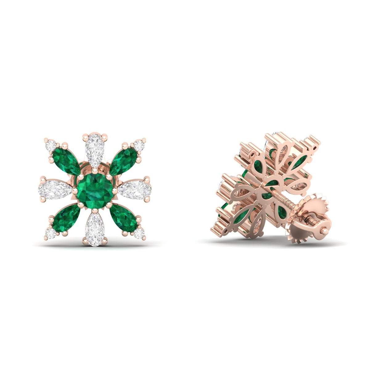 Maurya Floret Emerald and Fancy Diamond Stud Earrings