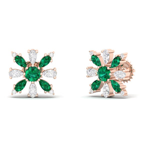 Maurya Floret Emerald and Fancy Diamond Stud Earrings