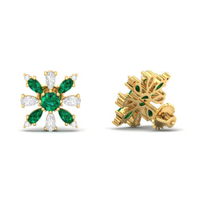 Maurya Floret Emerald and Fancy Diamond Stud Earrings